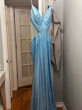 ellie wilde Light Blue Beaded Fitted Prom Gown